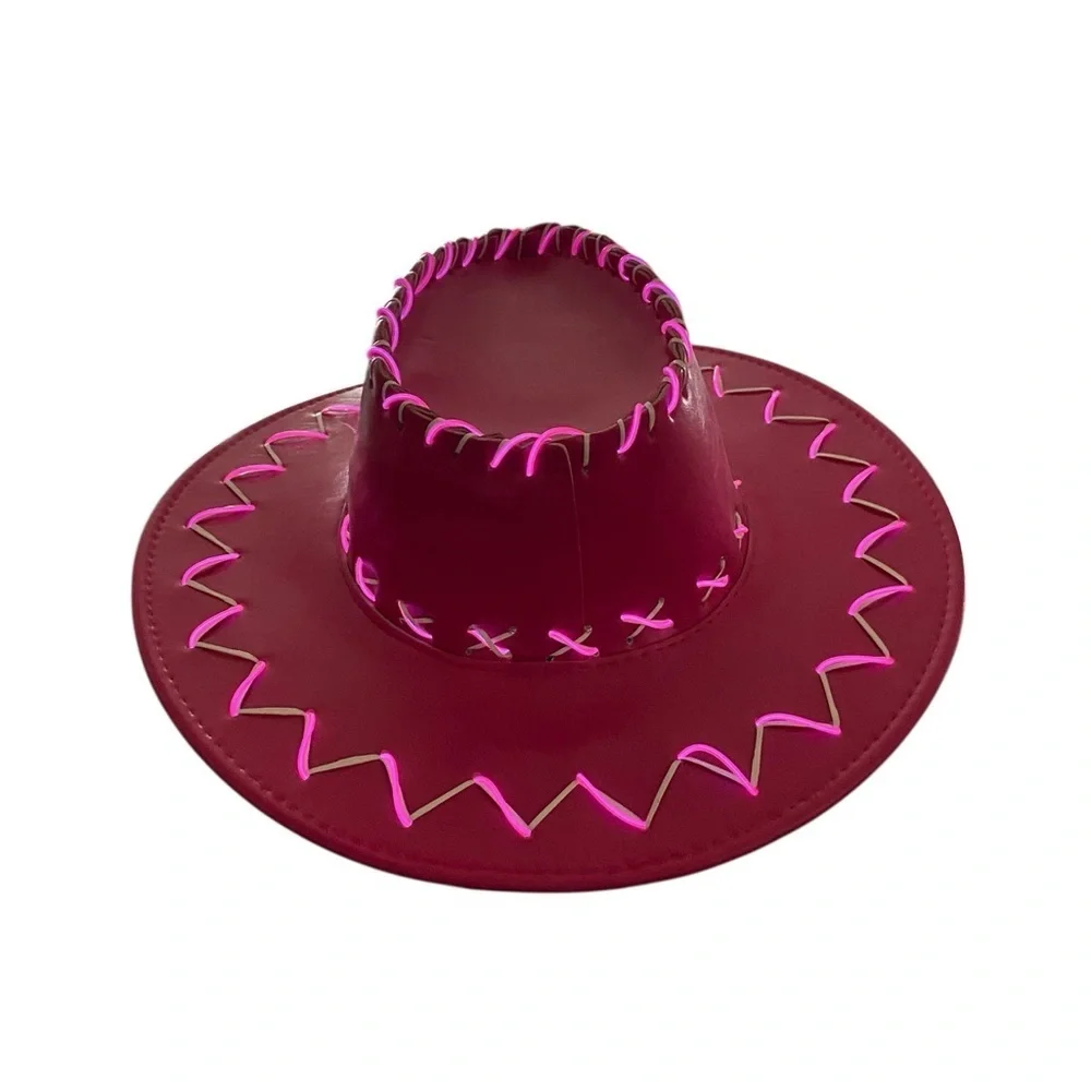 Pink Cowgirl Hat Western Party Neon Led Light barbie core bachelorette Festival